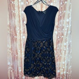 SL Fashions of New York Navy and Gold Cocktail Dress. Size 14  Worn Once